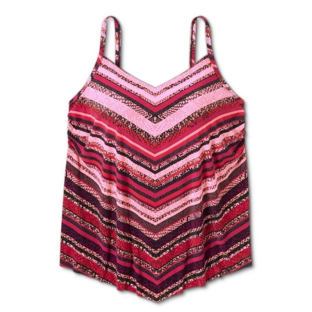 NWT Women’s Plus Size 2X UPF 50 Tankini Swim Top Pink Geometric Swimwear